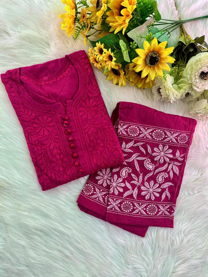Handcrafted Dobby Cotton, Kurti Pant Set, Soft Plus Size, Indian Salwar Kameez, Festive Lucknowi, Cotton Tunic Suit