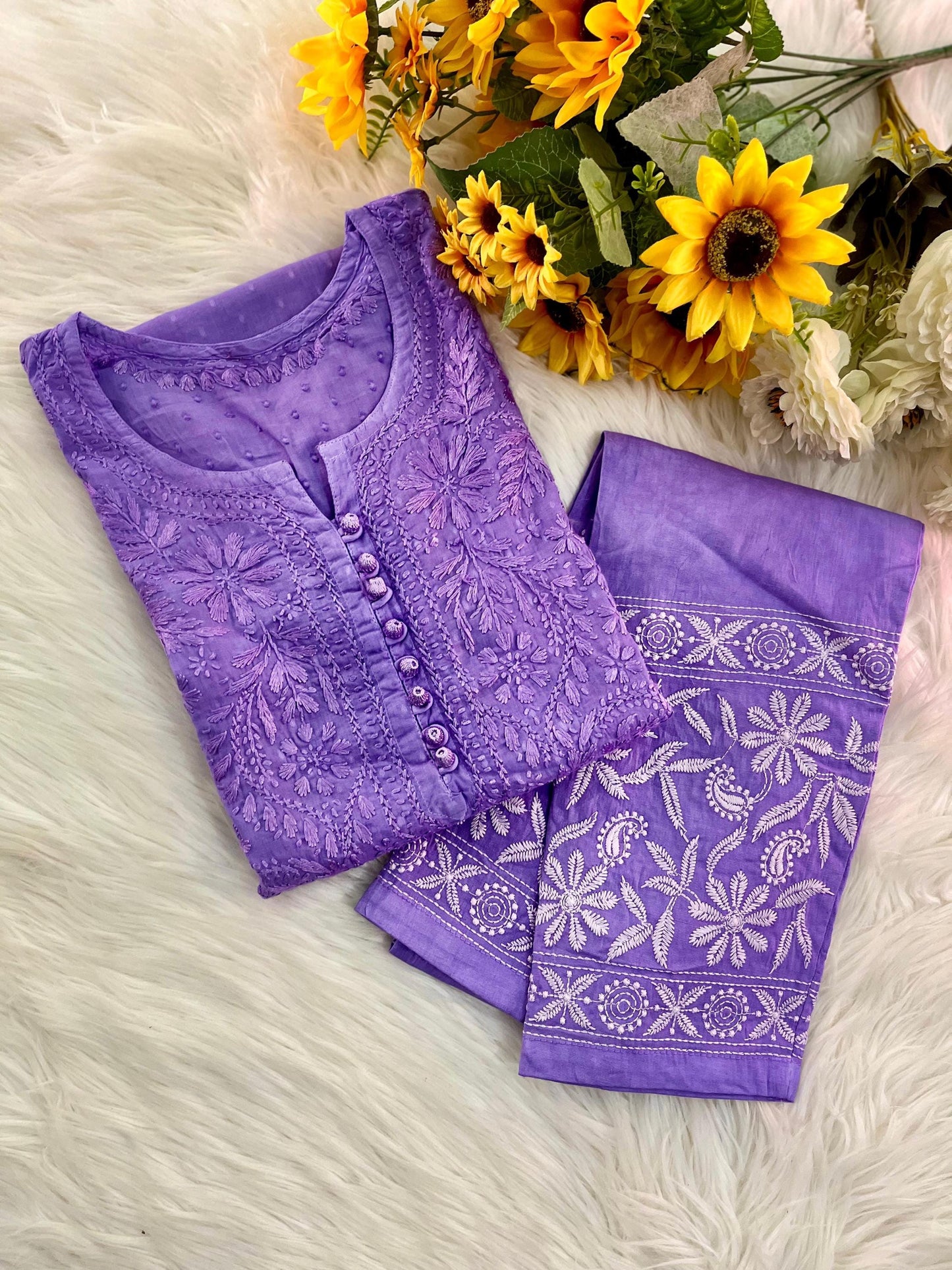 Handcrafted Dobby Cotton, Kurti Pant Set, Soft Plus Size, Indian Salwar Kameez, Festive Lucknowi, Cotton Tunic Suit
