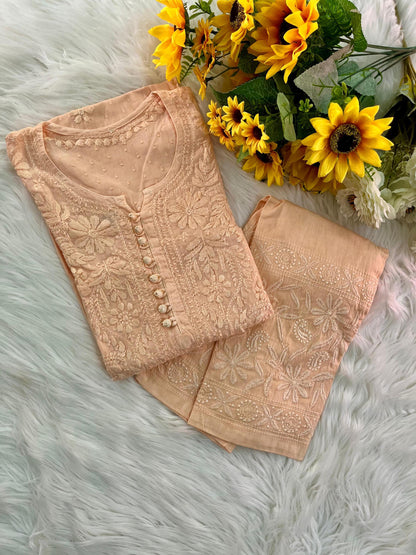 Handcrafted Dobby Cotton, Kurti Pant Set, Soft Plus Size, Indian Salwar Kameez, Festive Lucknowi, Cotton Tunic Suit