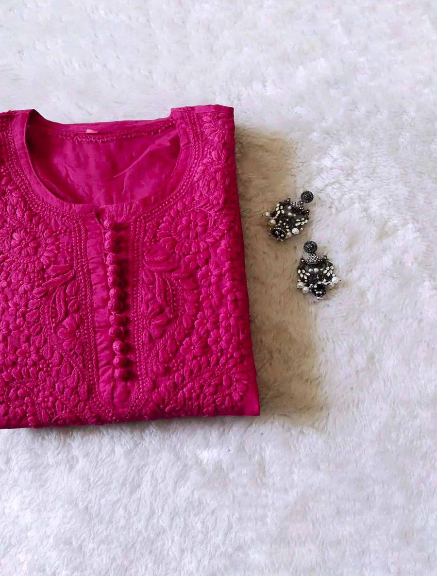 Elegant Dobby Cotton Kurti | Authentic Lucknow Chikankari Embroidery | Traditional Indian Kurta for Women | Ethnic Wear | Handcrafted
