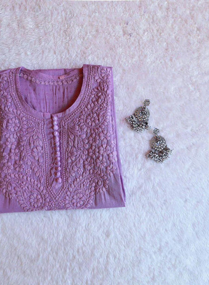 Elegant Dobby Cotton Kurti | Authentic Lucknow Chikankari Embroidery | Traditional Indian Kurta for Women | Ethnic Wear | Handcrafted
