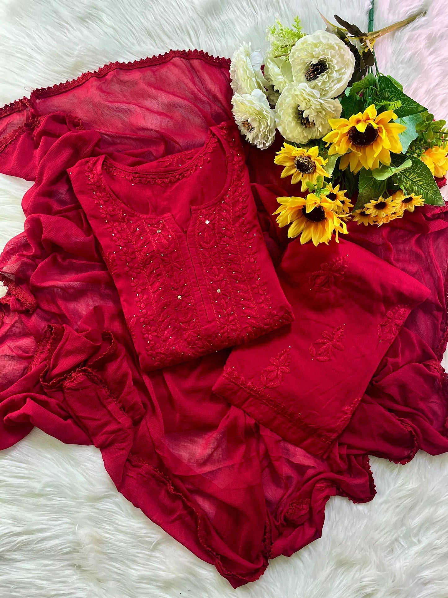 Authentic Chikankari Mukaish Rayon Palazzo Set, Women's 3pc Kurta Suit, Soft Flowy Elegant Ready to Wear, Traditional Indian Plazo Set