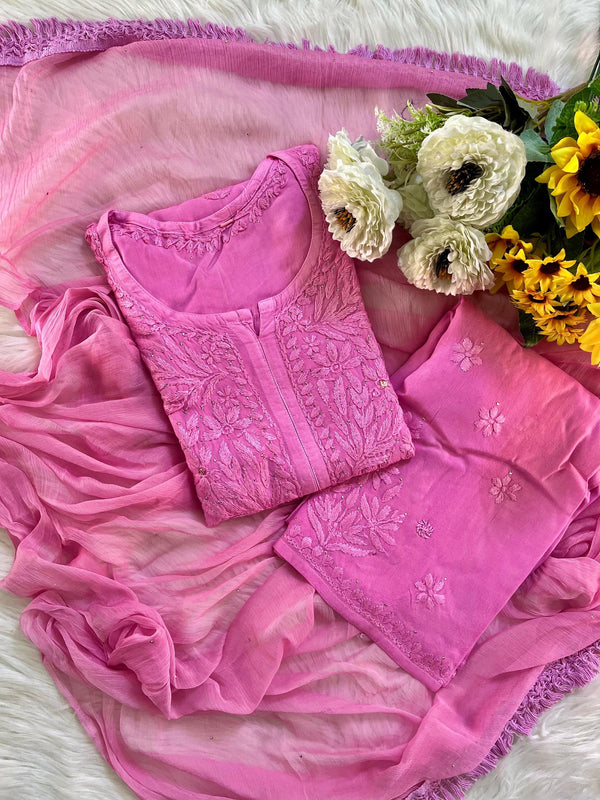 Mukaish Rayon Suit Set | Hand Embellished 3pc Kurti Palazzo Dupatta | Gota Patti Work | Indian Ethnic Wear | Artisan Crafted