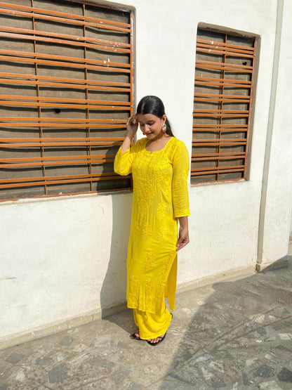 Heavy Handcrafted Modal Kurti, Lucknowi Chikankari Palazzo Set, Embroidered Indian Suit, Plus Size Festive Ethnic Wear