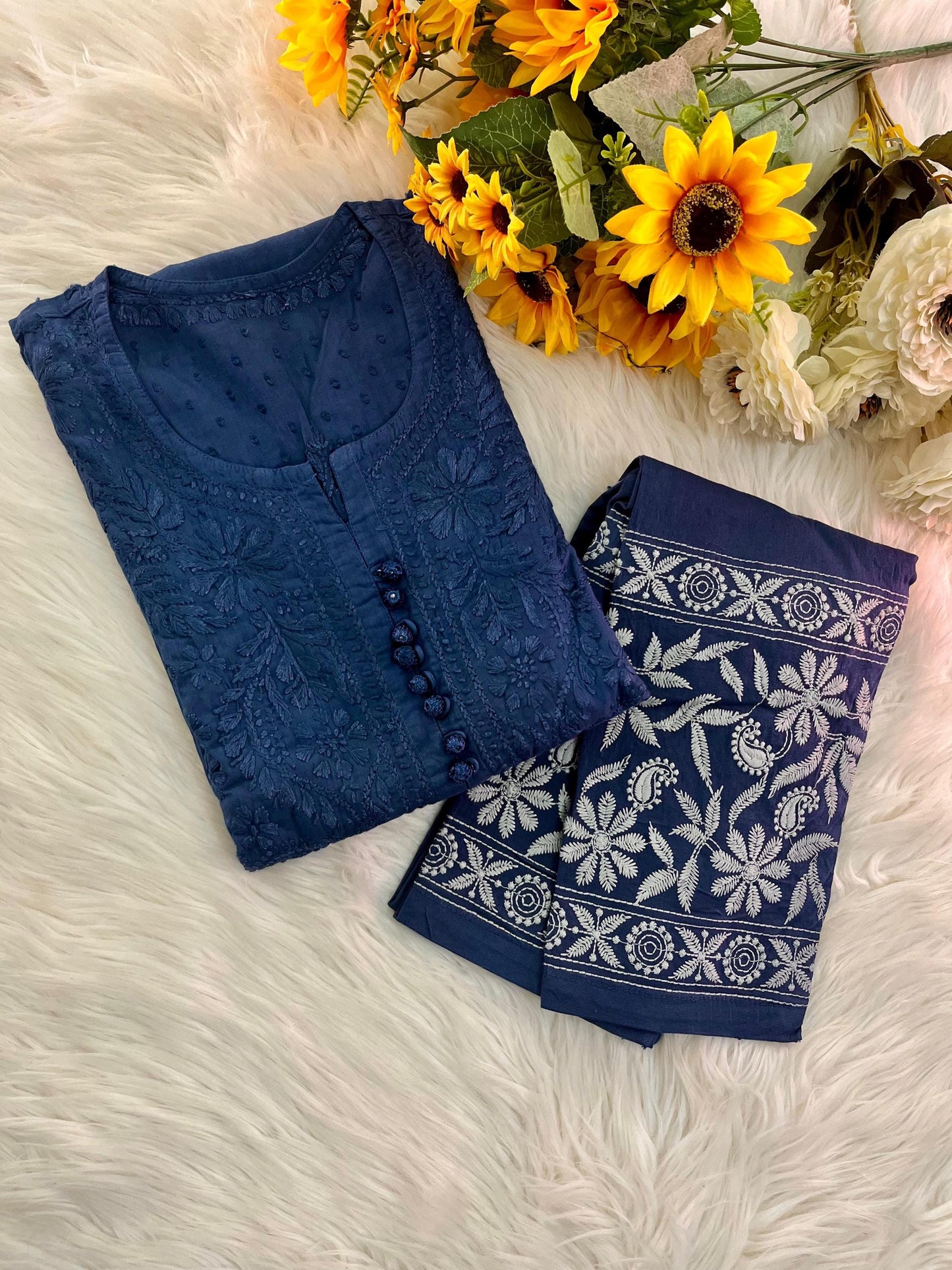 Handcrafted Dobby Cotton, Kurti Pant Set, Soft Plus Size, Indian Salwar Kameez, Festive Lucknowi, Cotton Tunic Suit