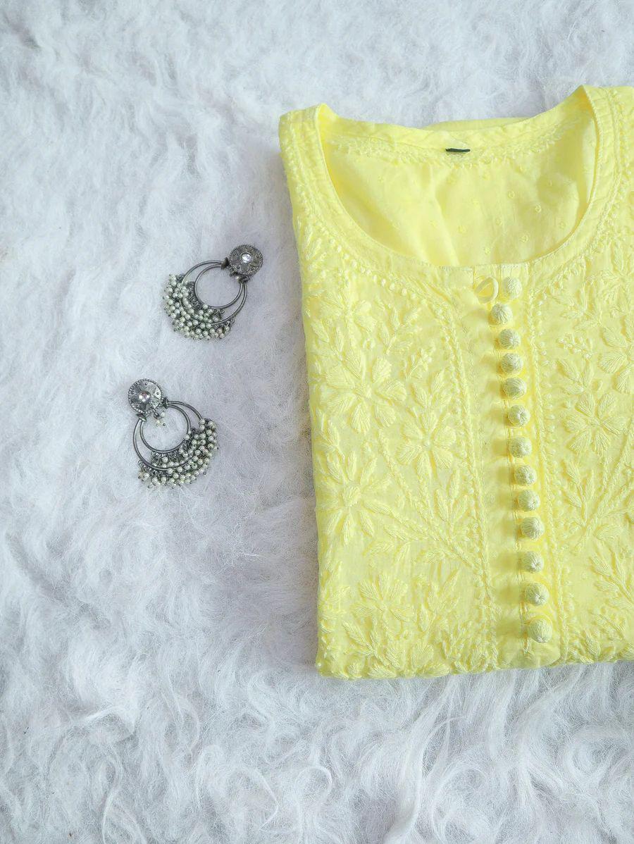 Elegant Dobby Cotton Kurti | Authentic Lucknow Chikankari Embroidery | Traditional Indian Kurta for Women | Ethnic Wear | Handcrafted