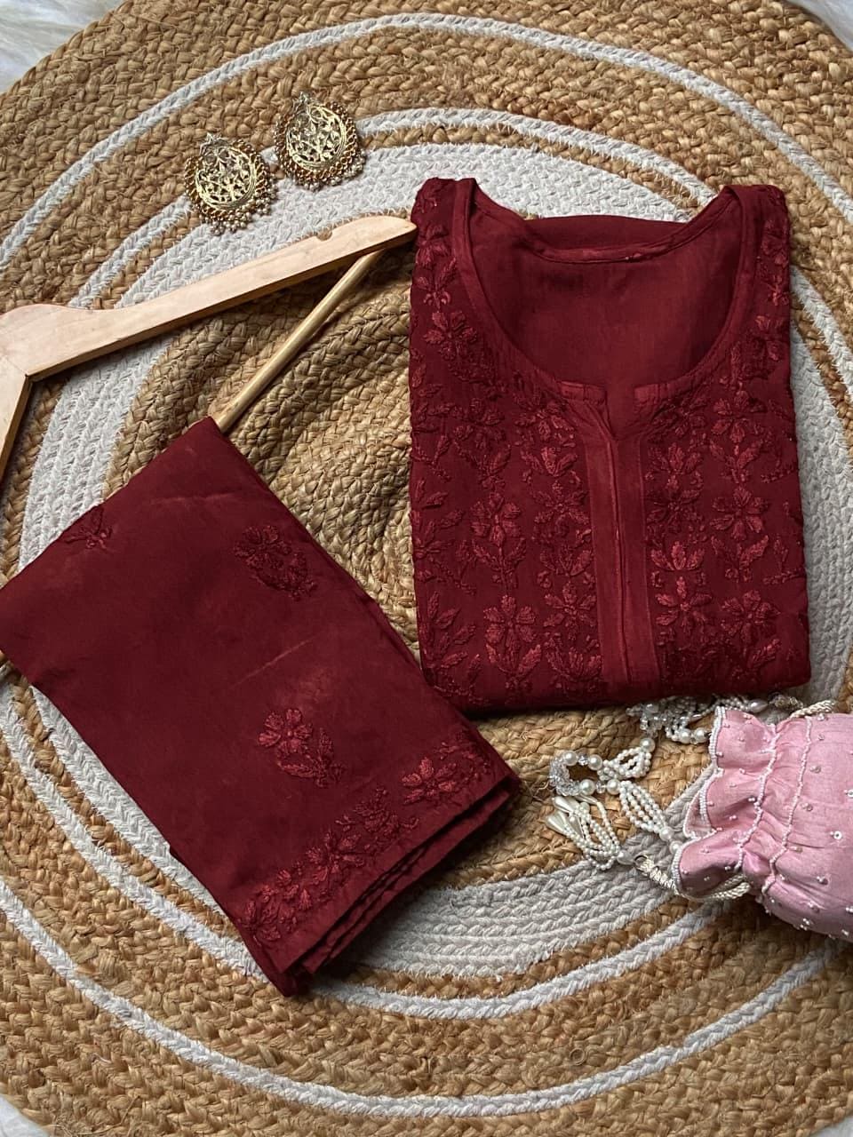 Heavy Daman Work Rayon Set | Hand Embroidered Palazzo Kurti | Soft Fabric | Indian Ethnic Wear | Artisan Crafted
