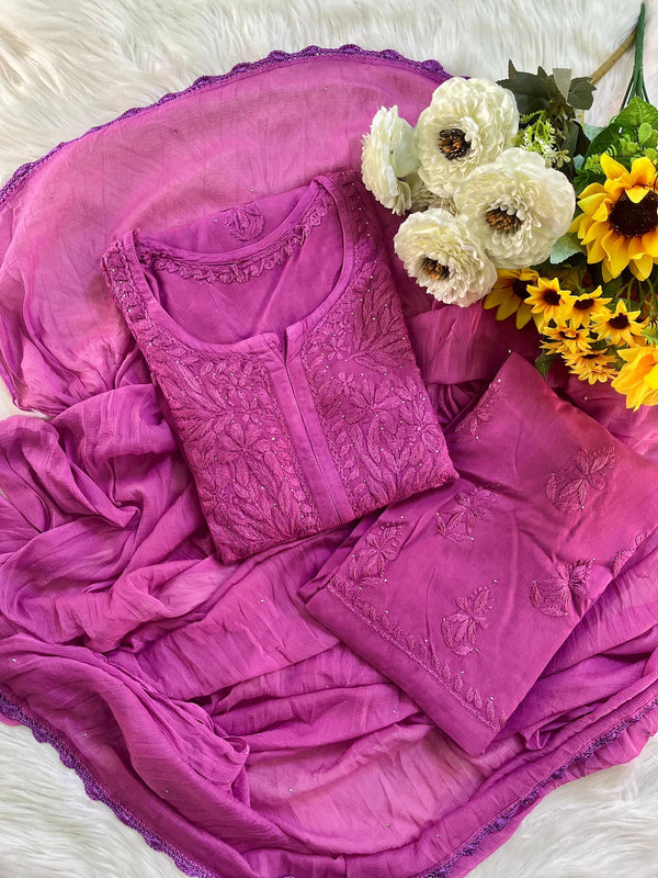 Mukaish Rayon Suit Set | Hand Embellished 3pc Kurti Palazzo Dupatta | Gota Patti Work | Indian Ethnic Wear | Artisan Crafted