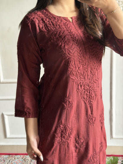 Indian Chanderi Silk Kurti Palazzo Set | Rayon Suit Set from India | Traditional Indian Dress for Women | Ethnic Wear | Desi Clothing