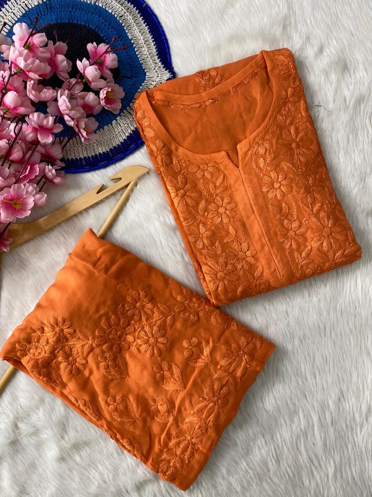 Indian Chikankari Kurti Palazzo Set | Hand Embroidered Rayon Suit from India | Traditional Lucknow Work | Desi Ethnic Wear for Women