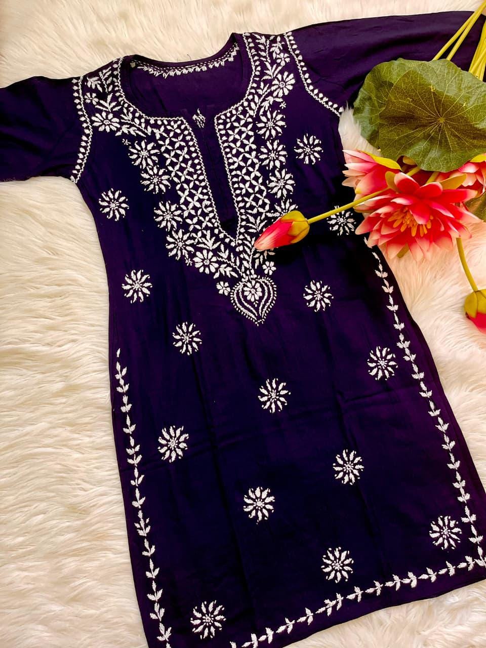 Indian Chikankari Suit 3 Piece Set |  Hand Embroidered Rayon from India | Traditional Festive Wear for Women