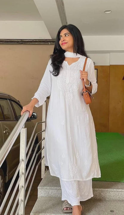 Indian Ombre Kurti Palazzo Set | Hand Embroidered Chikankari from India | Plus Size Rayon Suit | Lucknow Work Ethnic Wear for Women