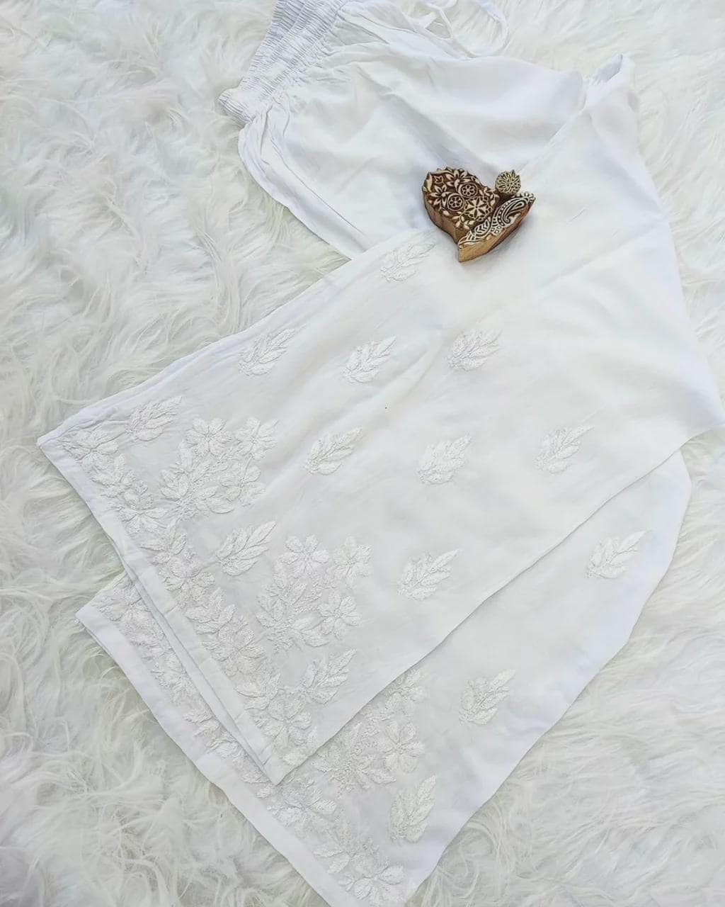 Hand Worked Chikankari Palazzo | Rayon Embroidered Pants | Free Size Ethnic Wear | Lucknow Embroidery | Artisan Crafted