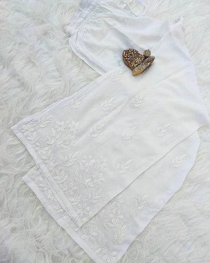 Hand Worked Chikankari Palazzo | Rayon Embroidered Pants | Free Size Ethnic Wear | Lucknow Embroidery | Artisan Crafted