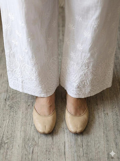 Hand Worked Chikankari Palazzo | Rayon Embroidered Pants | Free Size Ethnic Wear | Lucknow Embroidery | Artisan Crafted