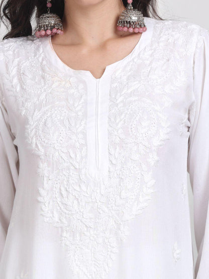 Indian Ombre Kurti Palazzo Set | Hand Embroidered Chikankari from India | Plus Size Rayon Suit | Lucknow Work Ethnic Wear for Women
