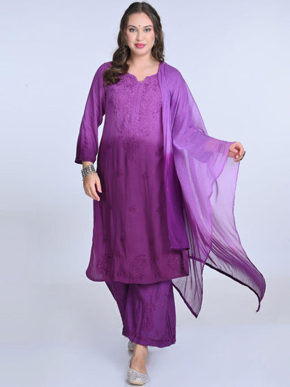 Chikankari Kurti Set for Women | Ombre Dyed Rayon Salwar Suit from India | Lucknow Embroidery Ethnic Dress