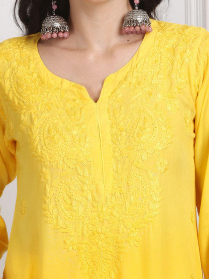 Chikankari Kurti Set for Women | Ombre Dyed Rayon Salwar Suit from India | Lucknow Embroidery Ethnic Dress