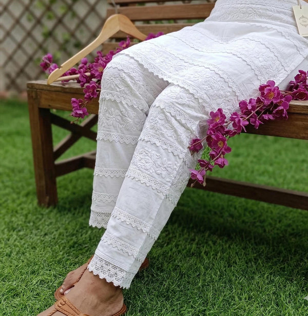 Chikankari Lycra Pant | Stretchable Free Size Indian Trousers | Fusion Wear Leggings | Ethnic Western Bottoms | Western look bottom | USA UK