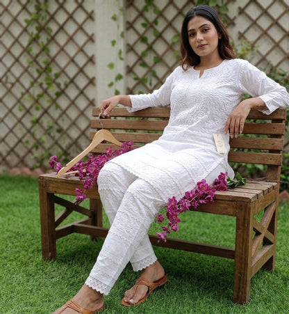 Chikankari Lycra Pant | Stretchable Free Size Indian Trousers | Fusion Wear Leggings | Ethnic Western Bottoms | Western look bottom | USA UK