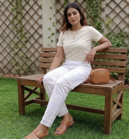 Chikankari Lycra Pant | Stretchable Free Size Indian Trousers | Fusion Wear Leggings | Ethnic Western Bottoms | Western look bottom | USA UK