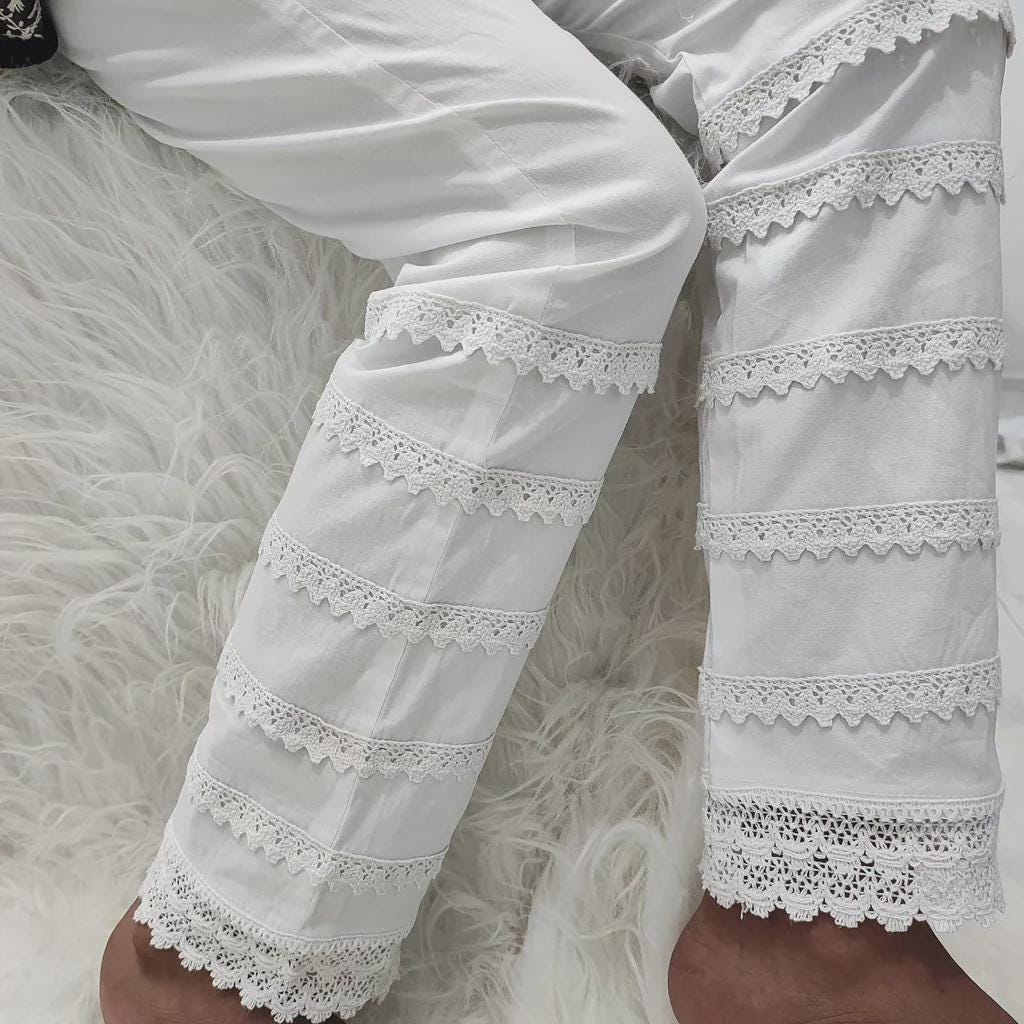 Chikankari Lycra Pant | Stretchable Free Size Indian Trousers | Fusion Wear Leggings | Ethnic Western Bottoms | Western look bottom | USA UK