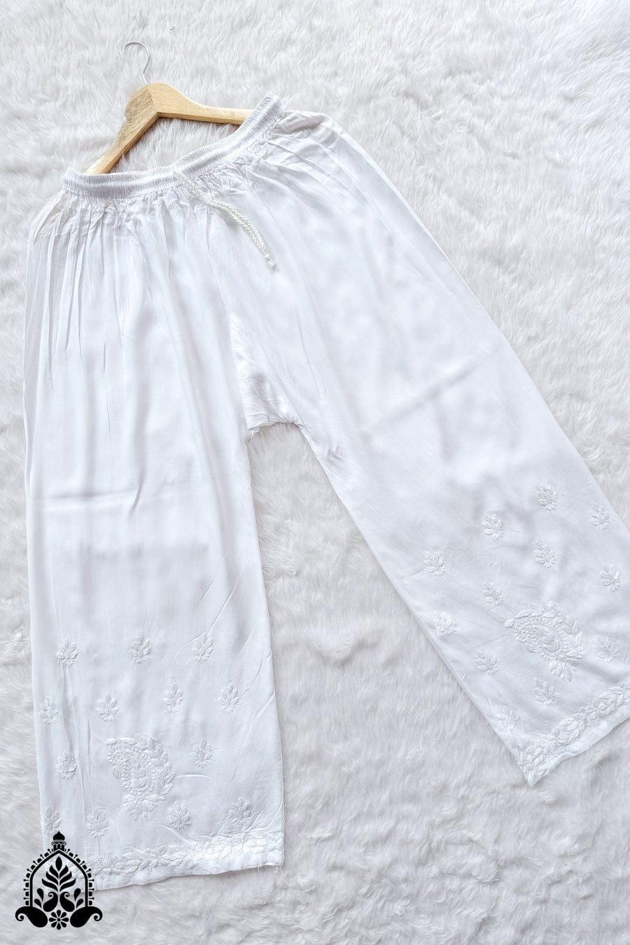 Hand Worked Chikankari Palazzo | Rayon Embroidered Pants | Free Size Ethnic Wear | Lucknow Embroidery | Artisan Crafted