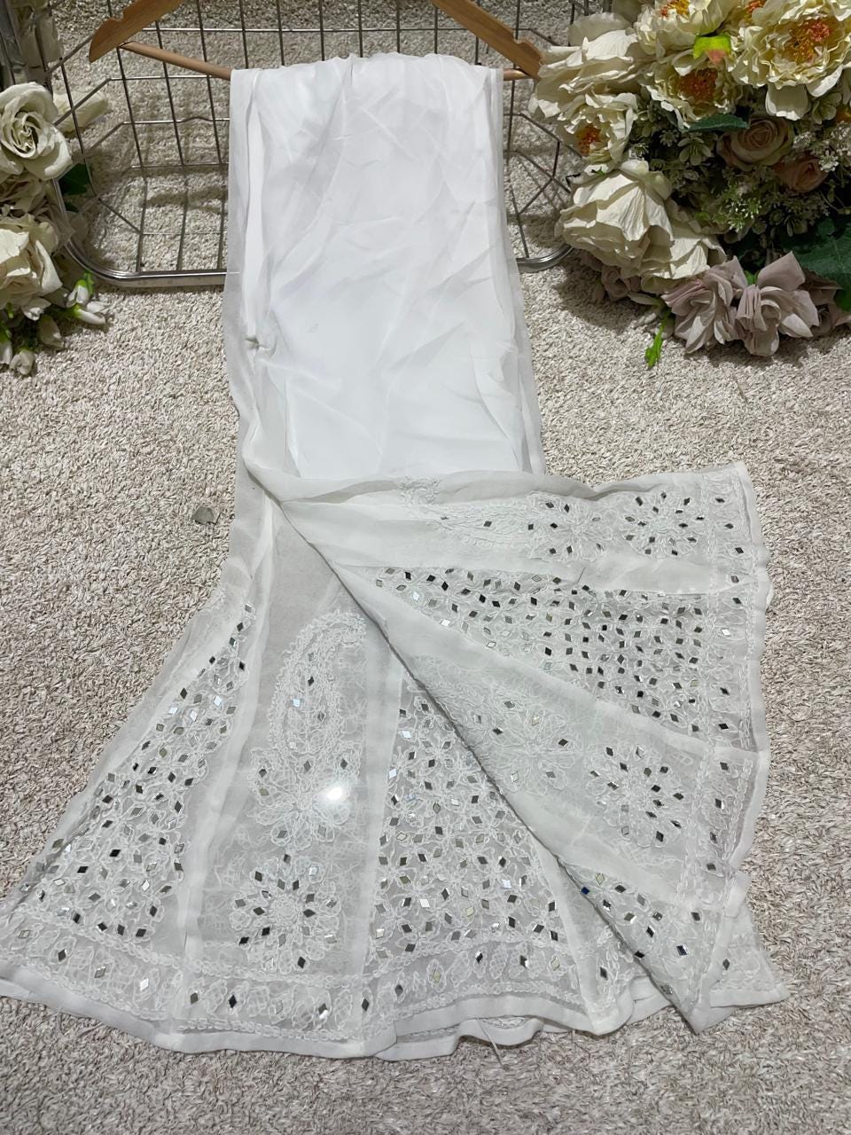 Indian Chikankari Sharara Pants | Hand Embroidered Lucknow Work from India | Traditional Flared Pants for Women | Desi Ethnic Bottom Wear
