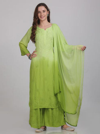 Chikankari Kurti Set for Women | Ombre Dyed Rayon Salwar Suit from India | Lucknow Embroidery Ethnic Dress