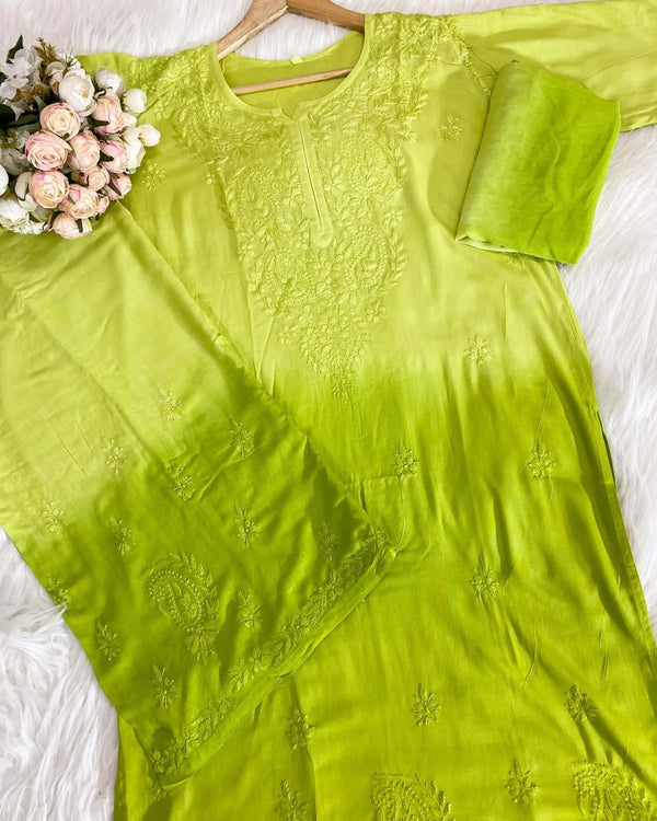 Chikankari Kurti Set for Women | Ombre Dyed Rayon Salwar Suit from India | Lucknow Embroidery Ethnic Dress