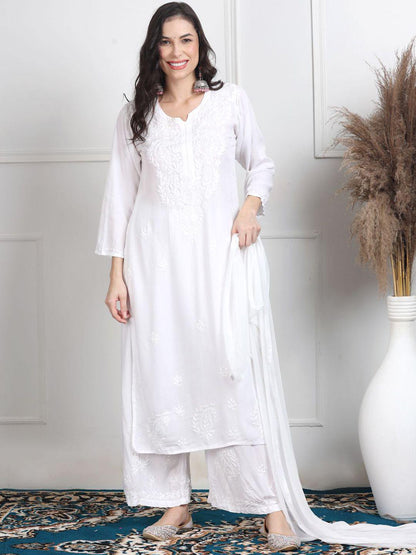 Indian Ombre Kurti Palazzo Set | Hand Embroidered Chikankari from India | Plus Size Rayon Suit | Lucknow Work Ethnic Wear for Women