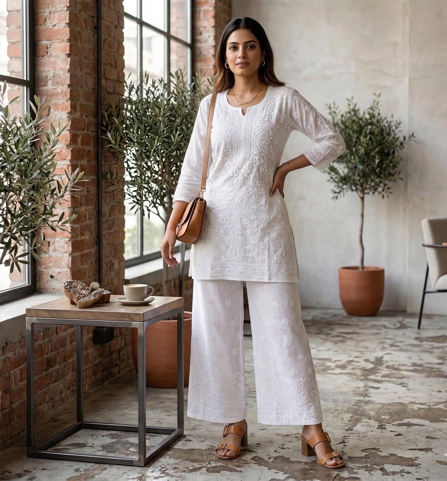 Hand Worked Chikankari Palazzo | Rayon Embroidered Pants | Free Size Ethnic Wear | Lucknow Embroidery | Artisan Crafted