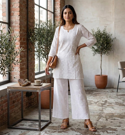 Hand Worked Chikankari Palazzo | Rayon Embroidered Pants | Free Size Ethnic Wear | Lucknow Embroidery | Artisan Crafted
