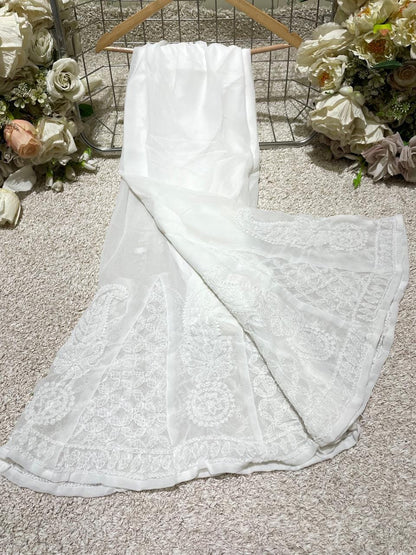 Indian Chikankari Sharara Pants | Hand Embroidered Lucknow Work from India | Traditional Flared Pants for Women | Desi Ethnic Bottom Wear