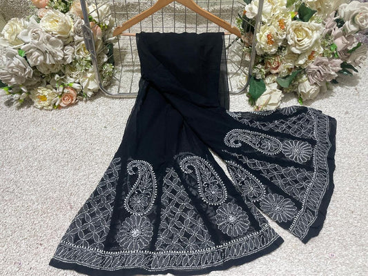 Indian Chikankari Sharara Pants | Hand Embroidered Lucknow Work from India | Traditional Flared Pants for Women | Desi Ethnic Bottom Wear