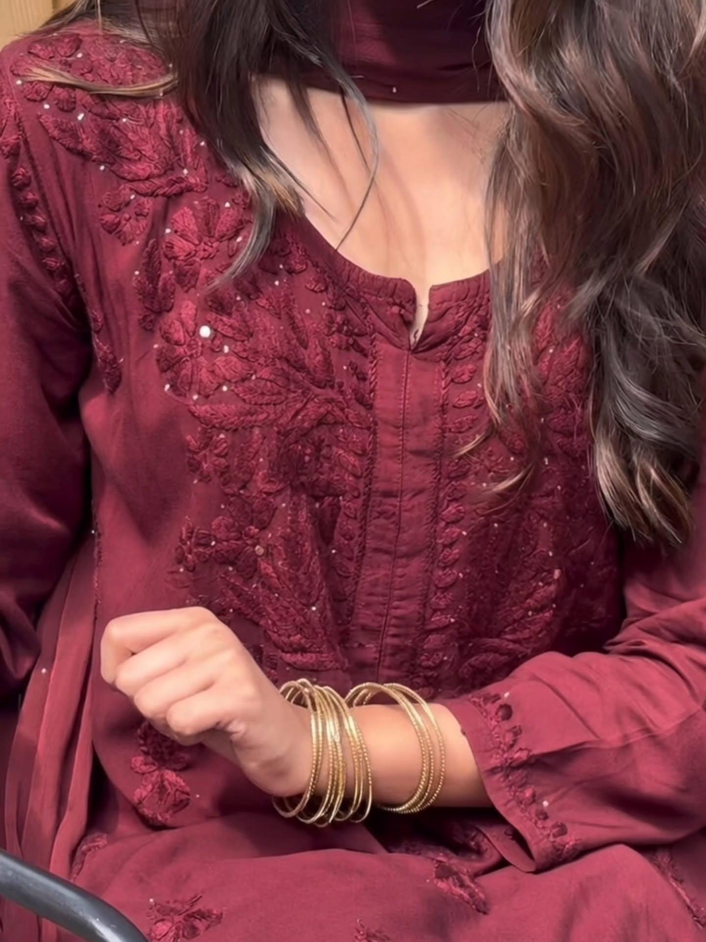 Brown Mukaish Kurti Set 3 Piece | Hand Embellished Rayon Suit from India | Traditional Indian Dress with Dupatta | Gota Patti Ethnic Wear