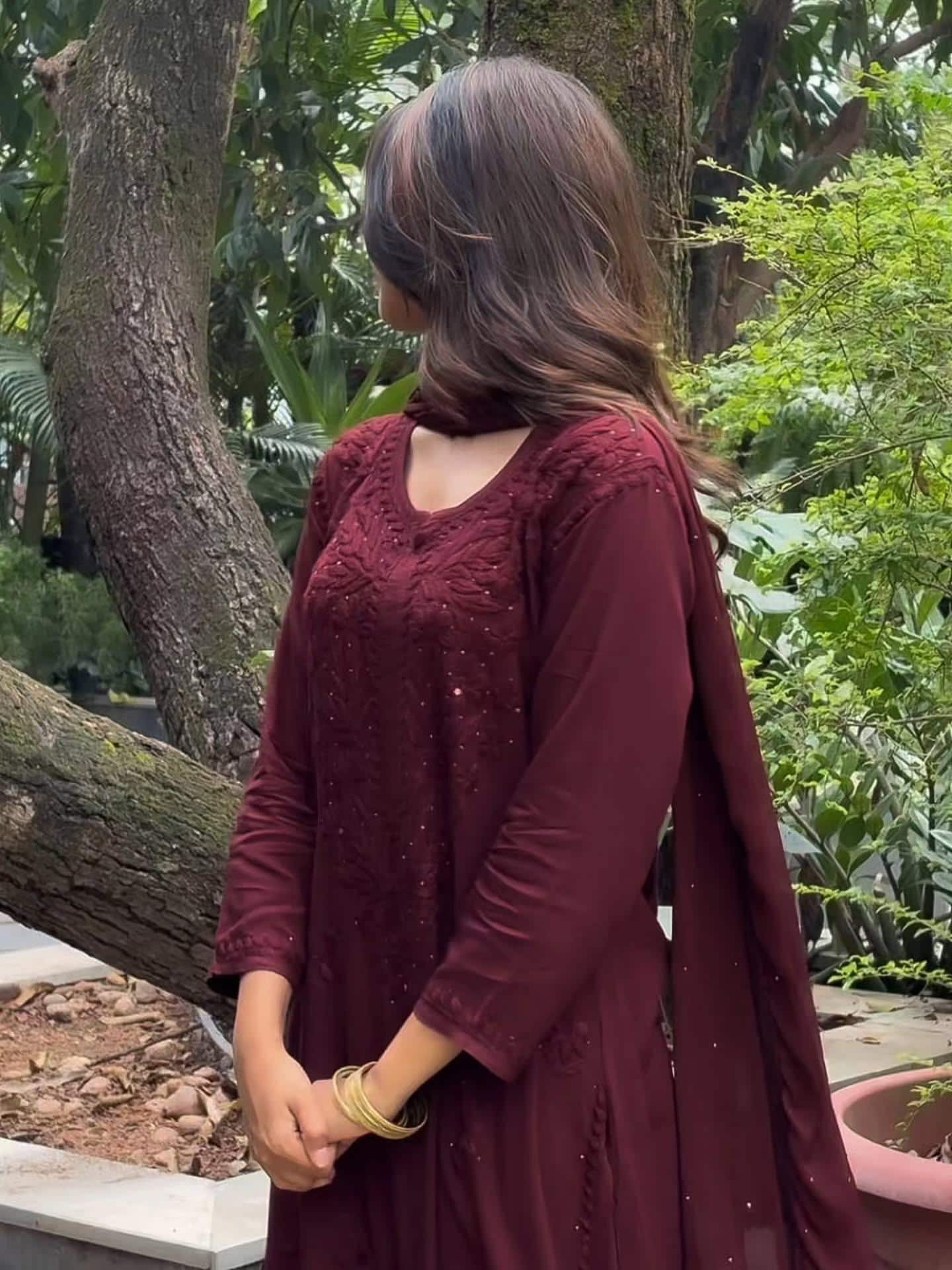 Brown Mukaish Kurti Set 3 Piece | Hand Embellished Rayon Suit from India | Traditional Indian Dress with Dupatta | Gota Patti Ethnic Wear