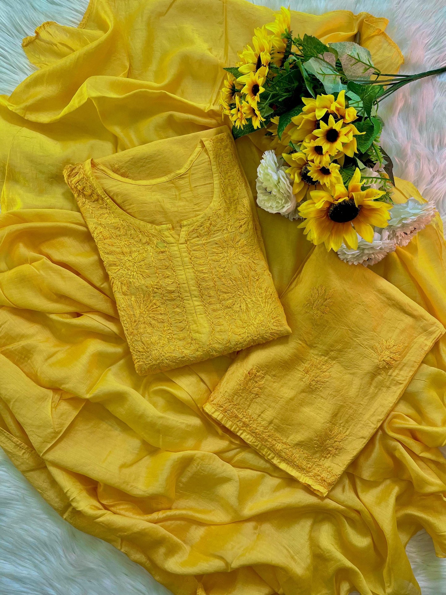 Handmade Chanderi Kurti Palazzo Dupatta Set, Traditional Chikankari Chikan Garments, Ethnic Festive Designer Suit