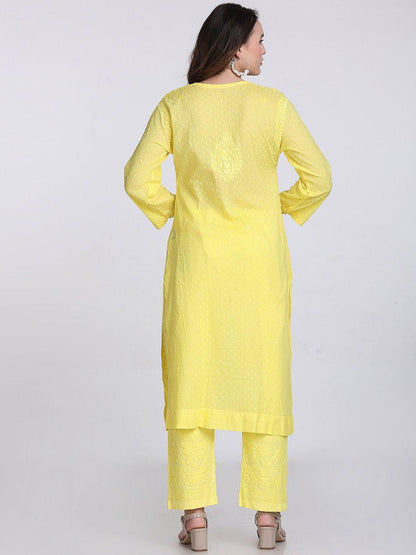 Chikankari Cotton Kurti Pant Set | Handmade Lucknowi Chikan Embroidery 2 Pc Indian Ethnic Suit | Women Boho Kurta Co-ord Set Gift for Her