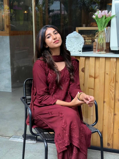 Brown Mukaish Kurti Set 3 Piece | Hand Embellished Rayon Suit from India | Traditional Indian Dress with Dupatta | Gota Patti Ethnic Wear