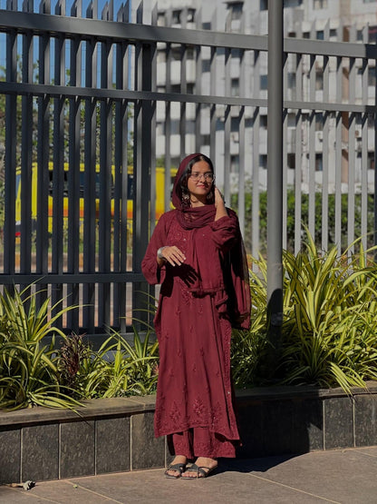 Brown Mukaish Kurti Set 3 Piece | Hand Embellished Rayon Suit from India | Traditional Indian Dress with Dupatta | Gota Patti Ethnic Wear
