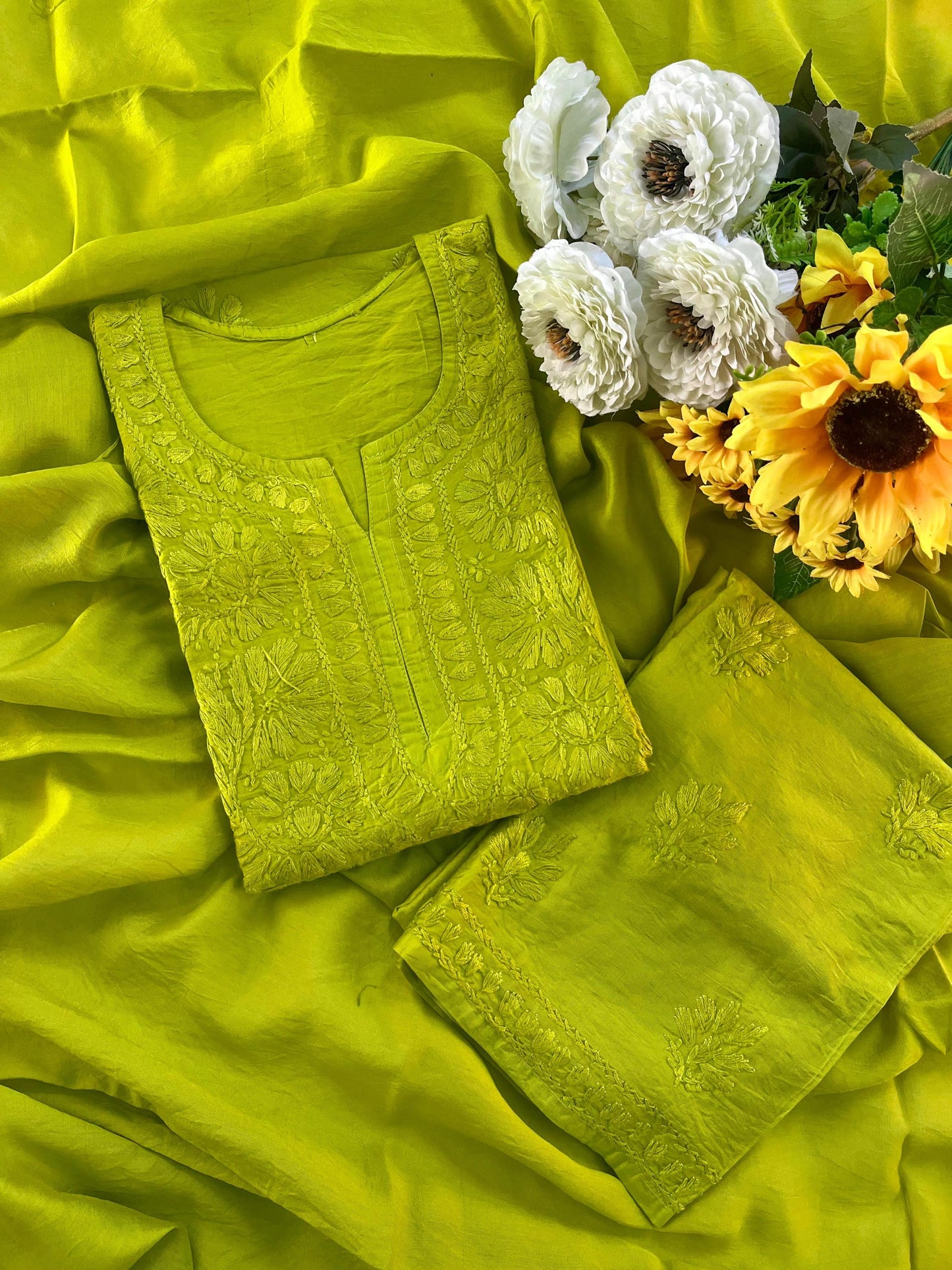 Handmade Chanderi Kurti Palazzo Dupatta Set, Traditional Chikankari Chikan Garments, Ethnic Festive Designer Suit