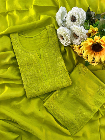 Handmade Chanderi Kurti Palazzo Dupatta Set, Traditional Chikankari Chikan Garments, Ethnic Festive Designer Suit