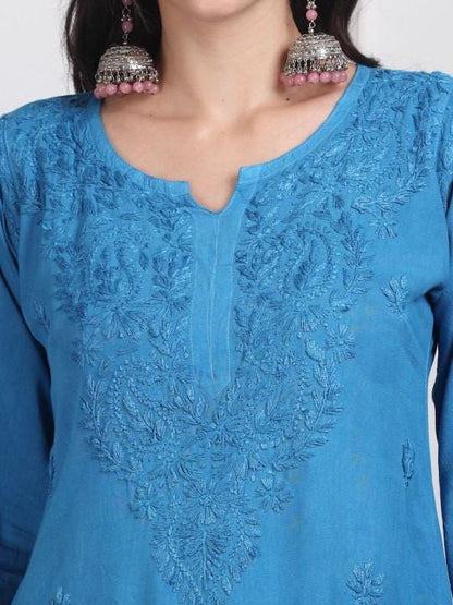 Ombre Chikankari Kurti Palazzo Dupatta Set | Handmade Rayon Cotton Chikan Embroidery Indian Ethnic Suit | Women Festive Wedding Co-ord Gift