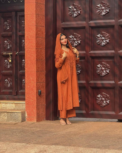 Authentic Handmade Lucknow Chikankari Set Intricate Embroidery Soft Breathable Cotton Kurti Palazzo Dupatta Traditional Indian Salwar Suit