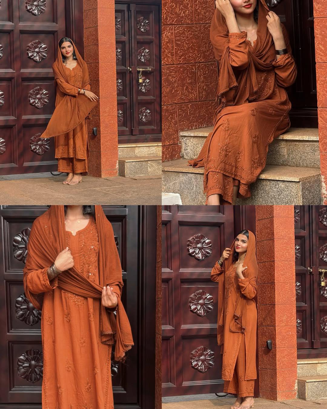 Authentic Handmade Lucknow Chikankari Set Intricate Embroidery Soft Breathable Cotton Kurti Palazzo Dupatta Traditional Indian Salwar Suit
