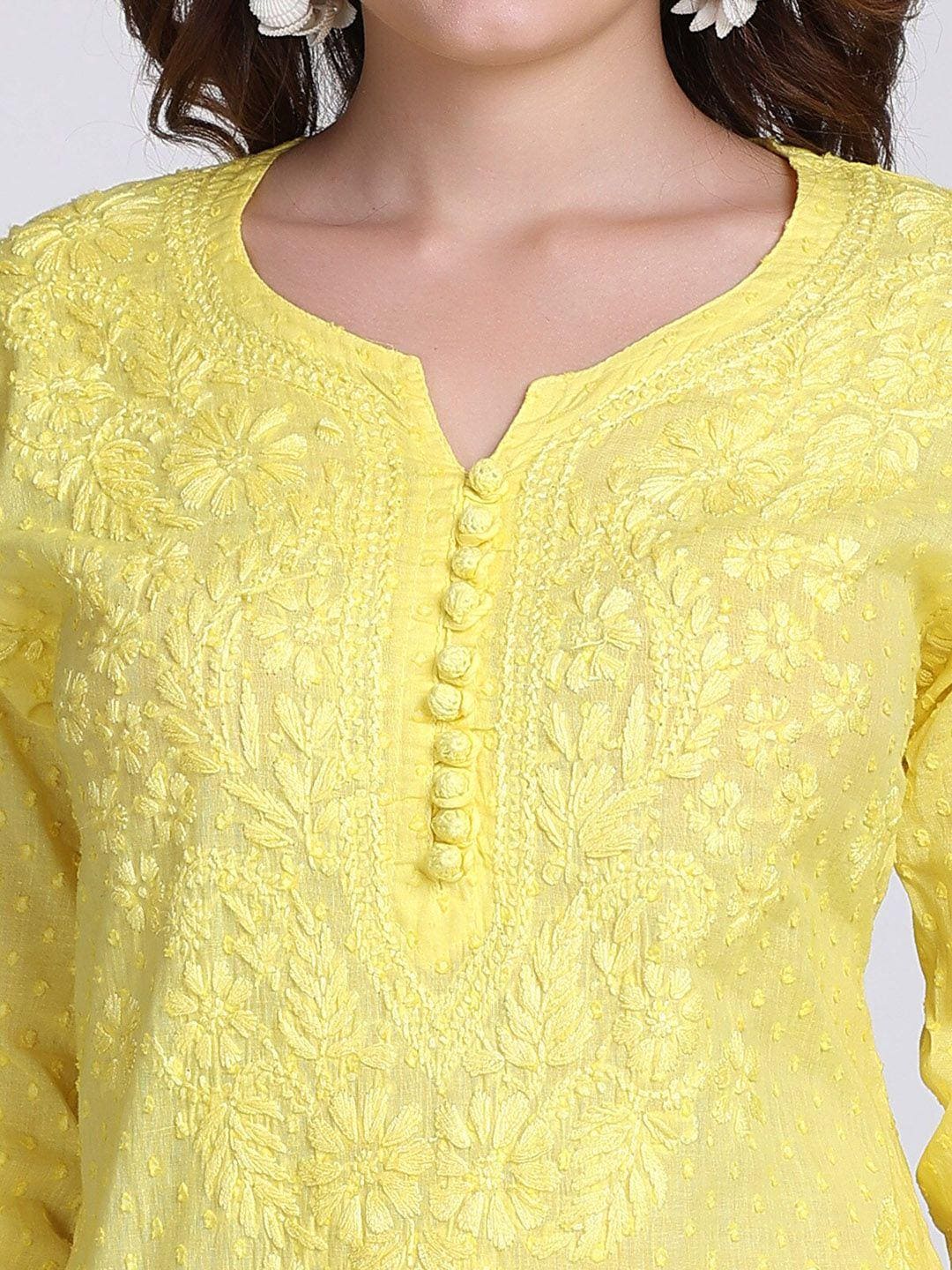 Chikankari Cotton Kurti Pant Set | Handmade Lucknowi Chikan Embroidery 2 Pc Indian Ethnic Suit | Women Boho Kurta Co-ord Set Gift for Her
