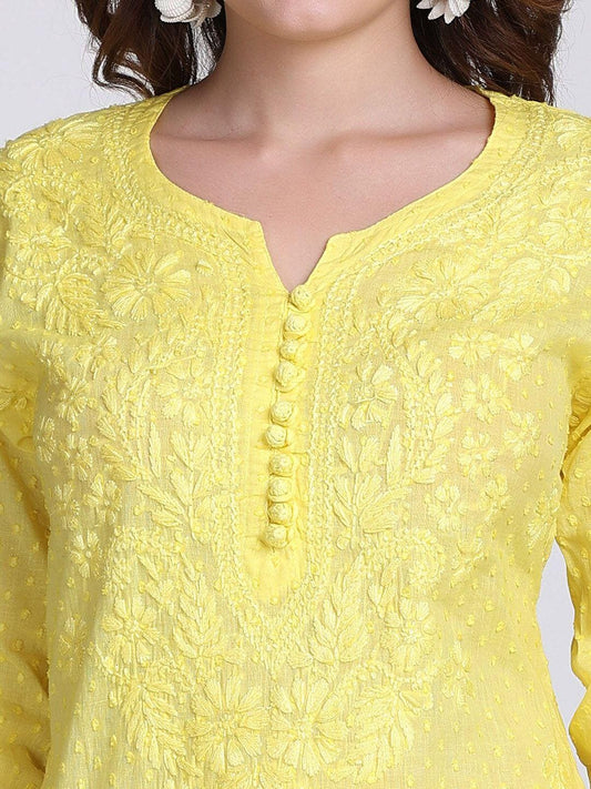 Chikankari Cotton Kurti Pant Set | Handmade Lucknowi Chikan Embroidery 2 Pc Indian Ethnic Suit | Women Boho Kurta Co-ord Set Gift for Her