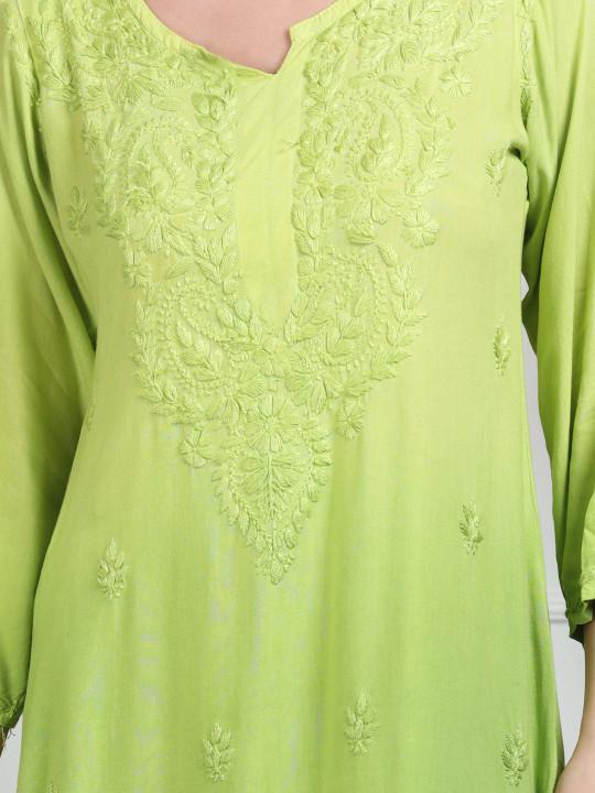 Ombre Chikankari Kurti Palazzo Dupatta Set | Handmade Rayon Cotton Chikan Embroidery Indian Ethnic Suit | Women Festive Wedding Co-ord Gift