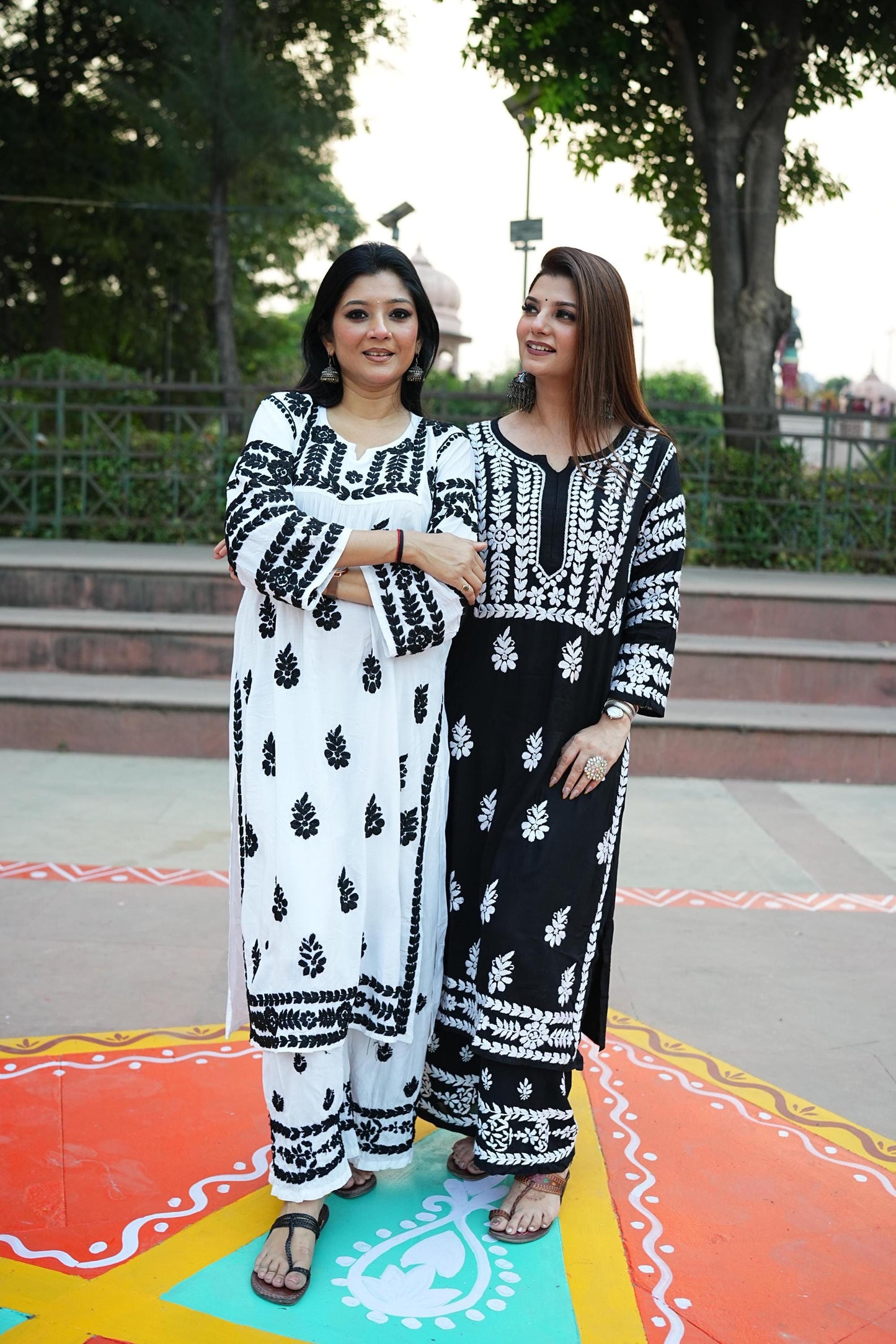Handmade Chikankari Co-ord Set Black White Butter Soft Modal Kurti Palazzo Set Plus Size Indian Ethnic Wear Luxury Women Suit
